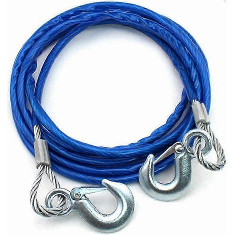 Corde de remorquage renforcée 4 m, 5 tonnes, câble en acier avec crochet de sécurité pour dépannage véhicule, kit de sauvetage auto robuste (1/3)