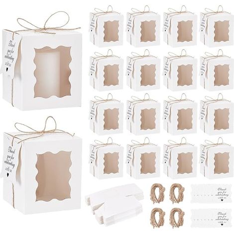 100 White Rectangular Paper Gift Boxes for Candles 8.5 x 8.5 x 10 cm Box with Transparent Window Labels and Cords for 10 oz Candle Jar Party (1/5)