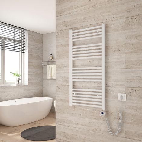 Heilmetz Badheizkörper Elektrisch Handtuchwärmer mit Digitalem Thermostat mit Timer-Funktion Gerade Handtuchtrockner 100x50cm Weiß 500W (1/5)