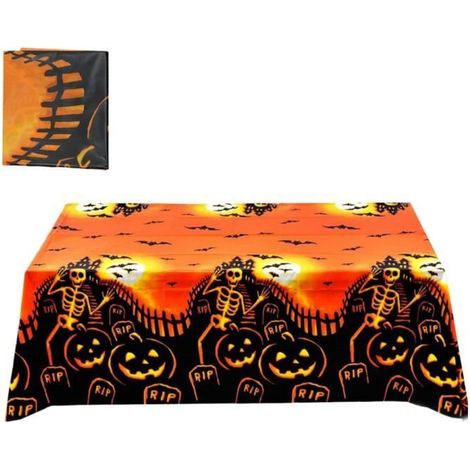 Halloween-Tischdecke - Dekoration - 137 x 274 cm - Orange - Wasserdicht - Gruselmotive