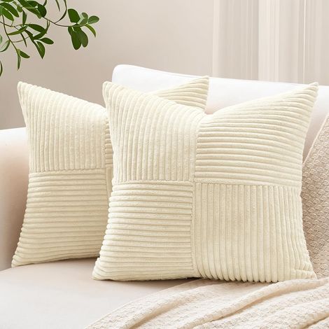 Lot de 2 Housse de coussin 40x40 cm, Velours côtelé rayé, Fermeture éclair cachée, Décoration salon chambre