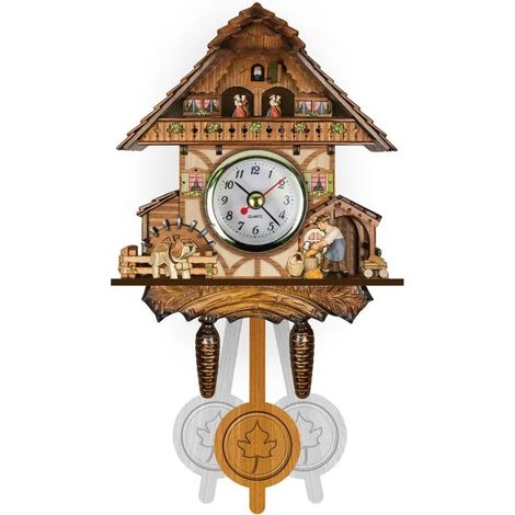Horloge coucou nordique vintage, horloge murale en bois naturel, motif Forêt-Noire (1/4)
