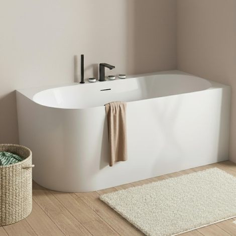 Weiße halbfreistehende Acrylbadewanne 170 cm - rechtwinklig FORMA (1/5)