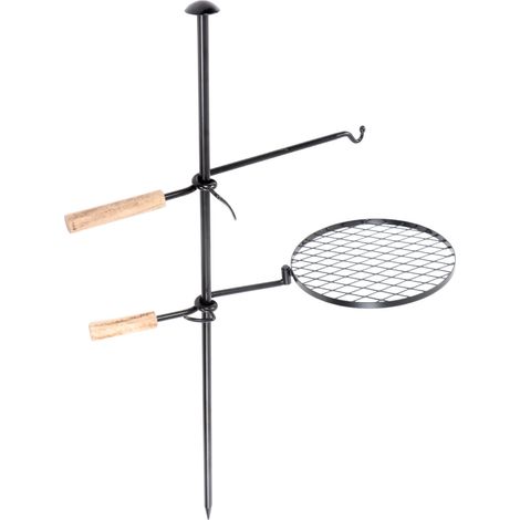 Support de barbecue extérieur en fonte, grille et bras de support à monter soi-même, idéal pour le camping et les pique-niques. (1/5)