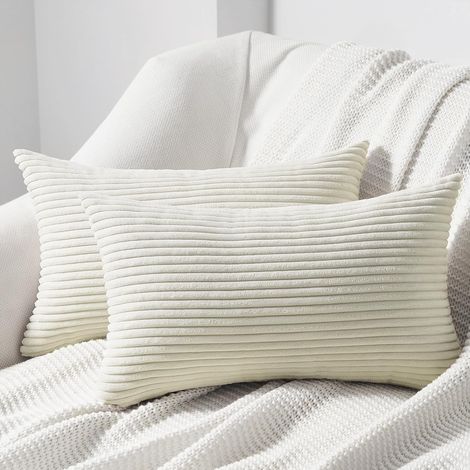 Lot de 2 Housses de Coussin décoratives Douces en Velours côtelé pour Salon, Chambre à Coucher avec Fermeture éclair Invisible - 30 x 50 cm - Beige