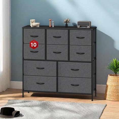 Große Kommode, Schrank, 10 Stoffkommode mit Metallrahmen und MDF-Holzplatte, verstellbare Füße, Kippsicherung, Aufbewahrung Kommode für Schlafzimmer, Wohnzimmer, Kleiderschrank, Dunkelgrau (1/5)