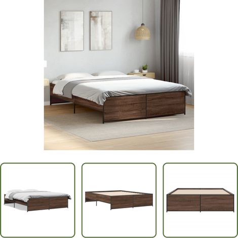 Holz Bett - Bettgestell Braun Eichen-Optik 140x200 cm Holzwerkstoff Metall (1/5)