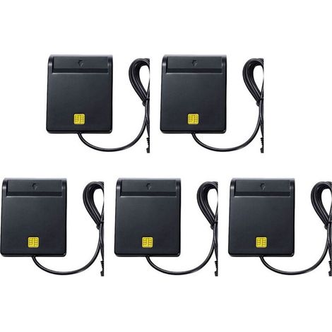 Kompatibel mit 5 USB-Smartcard-Lesegeräten, geeignet für Geldautomaten, Banken, Steuererklärungen, Chipkarten, Ausweise usw. (Schwarz)