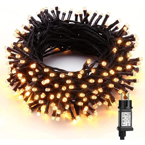 Guirlande lumineuse de Noël 20 m avec 200 LED blanc chaud, câble vert, 8 modes et protection étanche, pour maison, jardin, mariage, hôtel et fête (1/5)