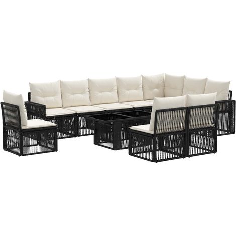 Conjunto de sofás de jardín 11 uds. Negro y Blanco Crema vidaXL (1/5)