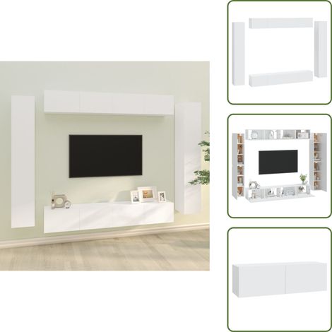 8-tlg. TV-Schrank-Set Weiß Holzwerkstoff - TV-Schrank - Holzwerkstoff Möbel - Wohnzimmer Dekoration - Wandmontage - Fernsehtisch (1/5)