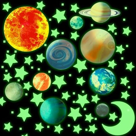 10 stickers muraux système solaire phosphorescents, décalcomanies planètes et étoiles lumineuses, décoration plafond espace pour chambre enfants bébé (1/5)