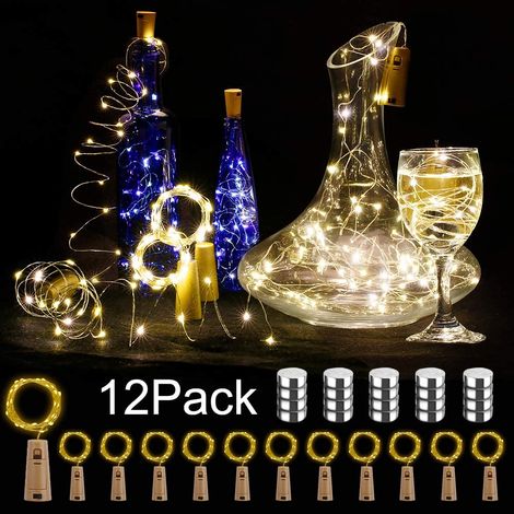 MINKUROW 12pcs Led Bottle Light, 20 Led 2m String Lights Per Decorazioni Fai Da Te Christmas Party Mood Lights (Bianco Caldo) (1/5)