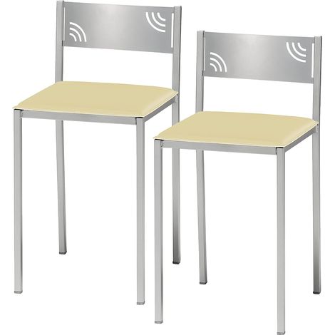 2 tabourets de Cuisine avec Dossier Bas en Similicuir Beige, Hauteur d'assise 45 cm. (1/5)