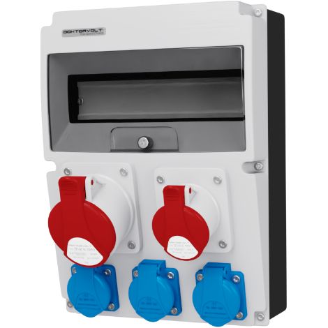 Tableau électrique de chantier sans dispositifs de sécurité CEE 32 A, 16 A, 3 × 230 V, système français avec broche de protection DOKTORVOLT DV-6849-F (1/2)