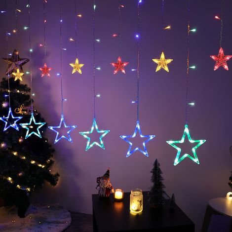 Rideau Lumineux Étoiles 2m Multicolore Rideau Guirlande Lumineuse Fenêtre Noël Intérieur 8 Modes USB LED Décoration Noël Fenêtre (1/5)