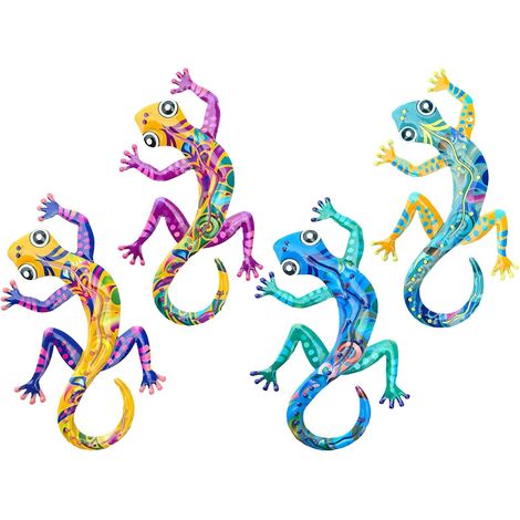 Art Mural Gecko Collection de 4 Sculptures Métalliques de Lézards Décorations Colorées Rampeuses pour Mur Intérieur Chambre Balcon (1/5)