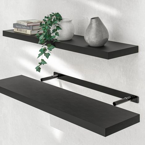 Casaria Estante de pared balda flotante de MDF con soporte de fijación almacenaje decoraciones libros interior oficina 90cm Negro