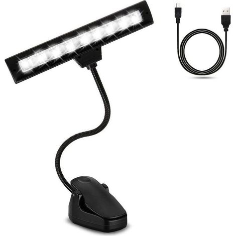 Lampe de lecture rechargeable à pince, lampe de bureau avec col de cygne flexible, lampe de chevet fonctionnant sur piles, 3 niveaux de luminosité et protection des yeux.