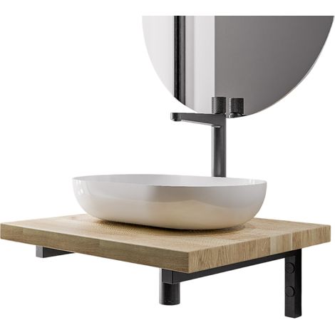 Waschtischplatte Bernstein PUREWOOD Eiche Massiv mit Konsolenträger - 60 cm, Schwarz matt