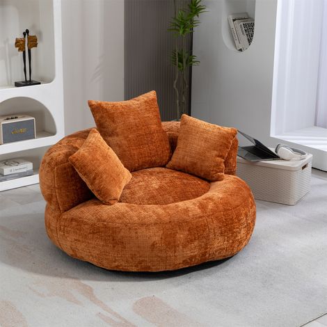 Chenille Lazy Sofa Chair - High Back Lounger with 3 Pillows, Indoor/Outdoor (Orange) (1/5)