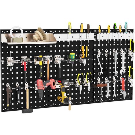 COSTWAY Wall-Mounted Pegboard Kit Pegboard Tool Organizing Kit-Black (1/5)