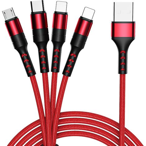 Cable De Chargement Multi-Usages - 4 En 1 Type C Micro USB Lightning - 1 2 M - Compatible Smartphones Tablettes Power Banks - 1 Piece