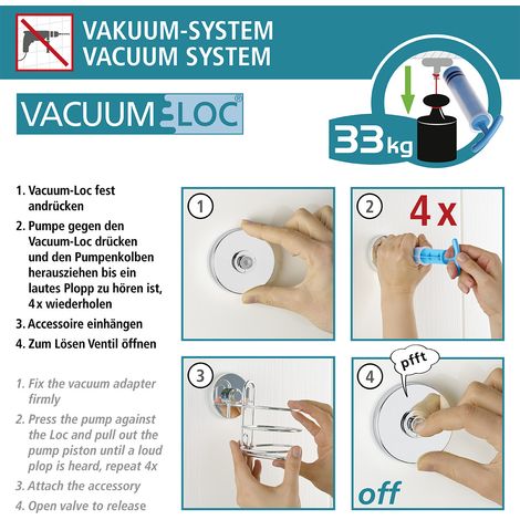 WENKO Gancio Appendiabiti, Gancio Portasciugamani da parete, fissaggio senza foratura "Vacuum Loc Plus", da installare in cucina, ingresso o bagno, Set di 2, Plastica, 6x6,7x5 cm, Nero (1/5)