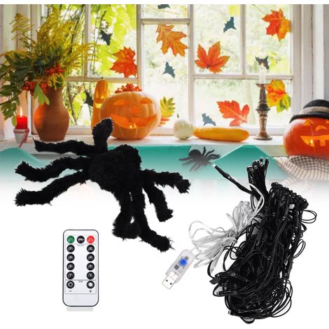[Halloween-Dekorationslicht] LED-Lichterkette in Spinnennetzform mit schwarzer Spinne und 70 orangefarbenen LEDs, wasserdicht, USB-betrieben, für Feste und Partys (1/5)