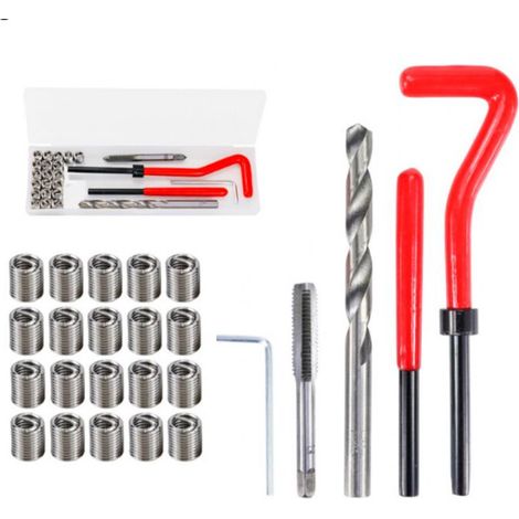 Kit de Réparation de Filetage M6, 25 Pièces, Inserts Métalliques, Clé, Foret HSS et Taraud pour Réparation Facile