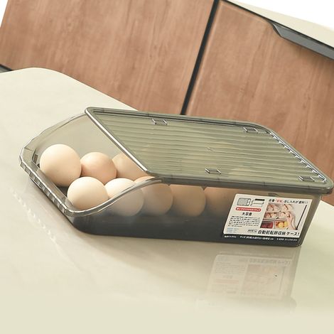 Lot automatique à œufs coulissant pour réfrigérateur, boîte de rangement à œufs à rouleaux noire, distributeur à œufs à glissière pour cuisine. (1/3)