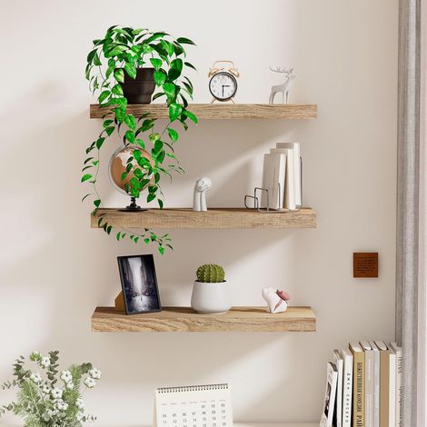Etagere Murale Bois, Lot de 3 Étagère Murale 40 cm avec Supports Invisibles pour Chambre à Coucher, Cuisine, Salon, Bureau (1/5)
