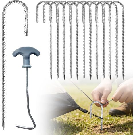 Bodenanker 12 Stück 30 cm mit J-Haken und Zuggriff – Trampolinheringe – Sturmanker (1/5)