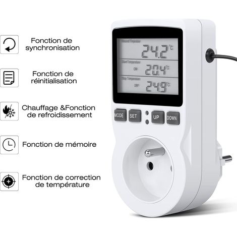 Prise de thermostat, minuterie de sortie programmable numérique avec sonde, aquarium de chauffage à effet de serre MNS (1/4)