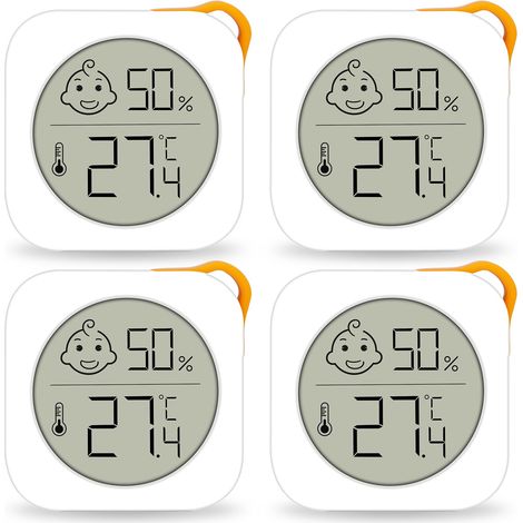 YS21 Lot de 4 thermomètres numériques d'intérieur avec mini écran LCD et indicateur Smiley pour intérieur, chambre de bébé, bureau, serre, cave à vin (1/5)