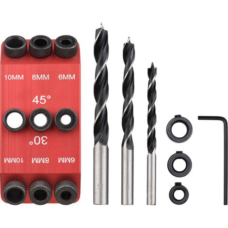 brocas de 6 mm, 8 mm y 10 mm + plantilla guía de 30, 45 y 90 grados para taladro, plantilla para agujeros ocultos, guías para carpintería, posicionador multiángulo para carpintería.