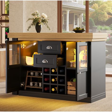 Tavolo da pranzo allungabile 120x40x72 cm, girevole a 360°, con spazio contenitivo e LED a 3 colori, MDF, nero (1/5)