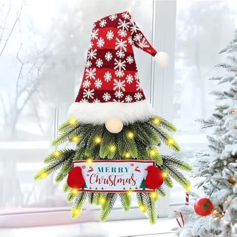 Couronne de Noël LED, décorations de gnomes pour porte, décorations à suspendre pour fenêtre ou mur. (1/5)