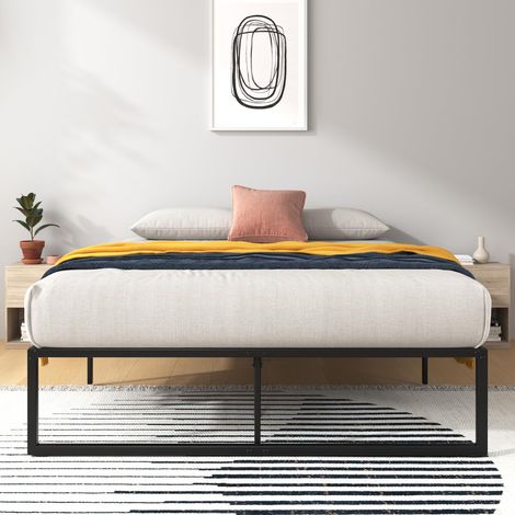 Sommier 140x190 cm avec Lattes en Métal - Cadre de Lit 2 Personnes en Acier Robuste - Hauteur 36 cm pour Rangement - Montage Facile - Noir (1/5)