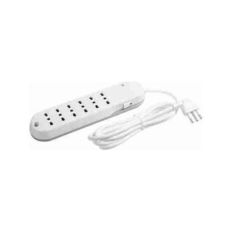 Regleta de enchufes BTI3636DBF SLIM6 de dos tomas con protección contra rayos, interruptor de seguridad y cable - blanca