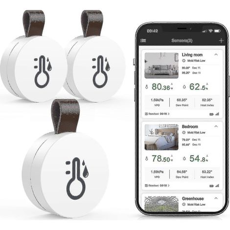 Thermomètre-hygromètre Bluetooth, mini thermo-hygromètre sans fil, avec application pour capteur intelligent, enregistreur et exportation des données pour chambre, chambre de bébé, cave à vin (1/5)