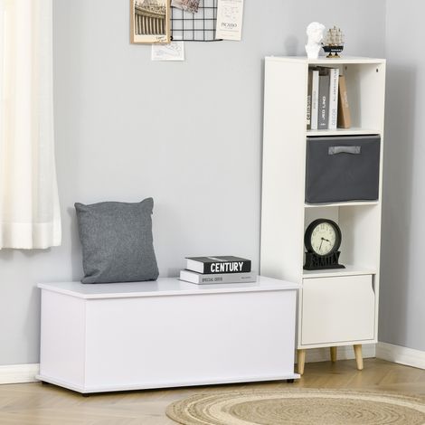Coffre de rangement en bois HOMCOM, tabouret de rangement avec couvercle pour chambre ou salon, charge maximale 120 kg, 100 x 40 x 40 cm, blanc