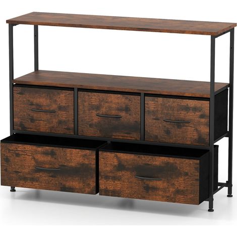 Cassettiera per camera da letto set da 1 100 x 30 x 80 cm con 5 cassetti pieghevoli sicurezza rinforzata stile rustico legno marrone 200017620