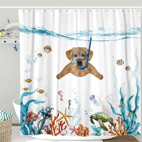 Filiyano-Rideau de douche orange à motif chien rigolo, 183 x 183 cm, bleu turquoise océan (1/5)