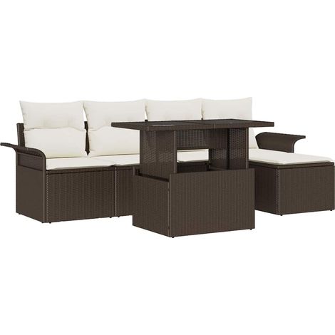 Garden Sofa Set with Cushion 6 pcs Brown Poly Rattan vidaXL