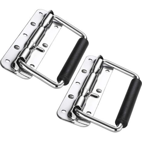 YMYNY Poignée pliante 2 pièces, poignées de boîte à ressort pour boîtes de quincaillerie, poignées argentées, poignée de transport pour porte de boîte à outils (140 mm)