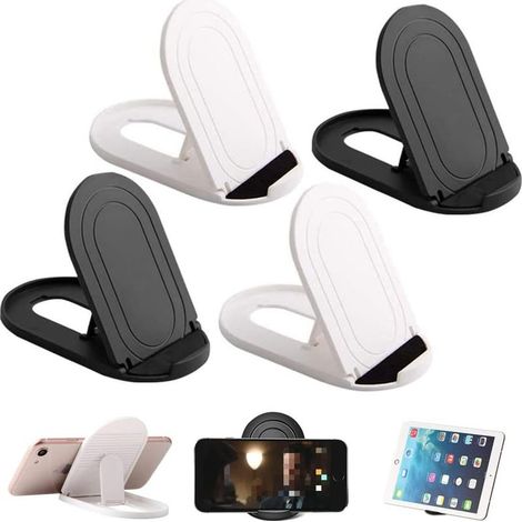 Set mit 4 ovalen, faltbaren Handyhaltern, mehrfach verstellbar, universell, tragbar und anpassbar - kompatibel mit Tablets, Smartphones, Kindle (Schwarz und Weiß) (1/5)