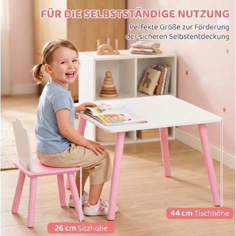 Set tavolo sedie bambini 3 pezzi rosa in legno OKMYHOME (1/2)