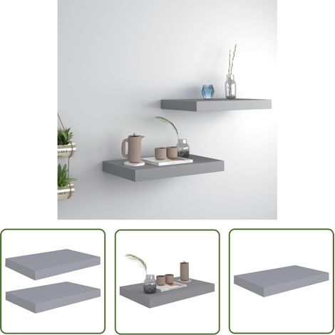 The Living Store Étagères murales flottantes 2 pcs Gris 40x23x3,8 cm MDF - Étagères Murales - Étagères Flottantes - Décoration Murale - Rangement Mural - Meubles Déco (1/5)
