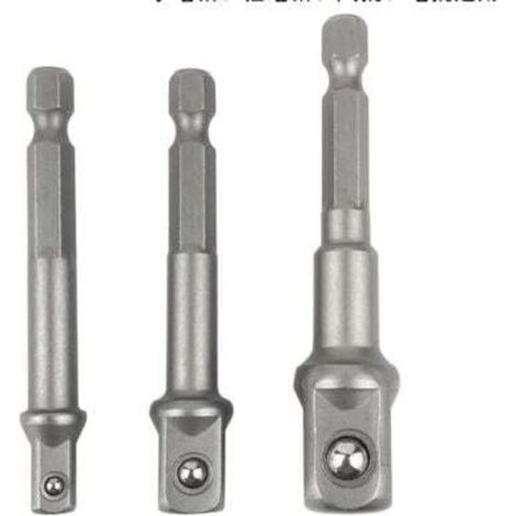 Adaptateur 6 pans vers 1/4, 1/2, 3/8 carré - 3 pièces adaptateur douille hexagonale adaptateur douille clé à douille jeu d'écrous rallonge de connexion pour tournevis sans fil (1/4)